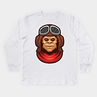 Monkey pilot Kids Long Sleeve T-Shirt